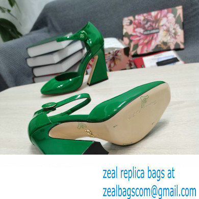 Dolce  &  Gabbana Heel 6.5cm/10.5cm Patent leather Mary Janes Green with Geometric Heel 2022